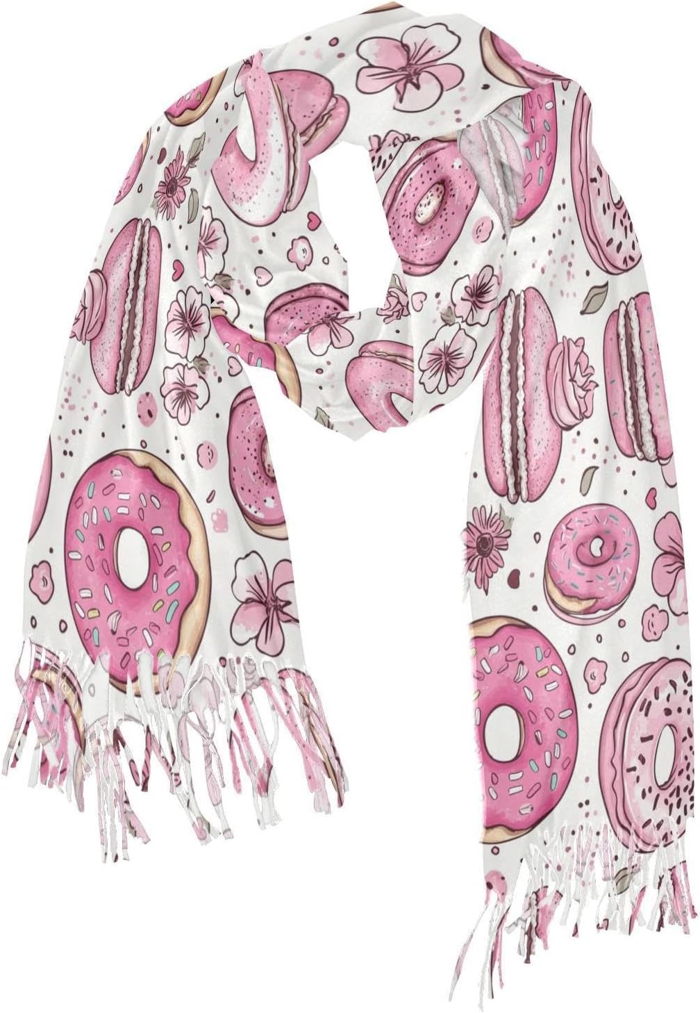 Winter Scarf for Women Sweet Pink Donut Macaroon Fashion Tassel Shawl Wraps for Women, Cold Weather Warm Womens Scarves Soft Long Scarf Gifts