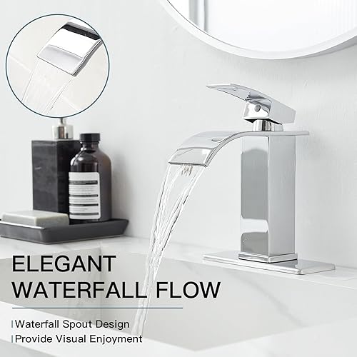 Miniatura 9 de Homevacious Grifo de baño cromado, grifo de lavabo de cascada, grifo de fregadero de una sola manija, grifo moderno de un solo orificio para lavabo