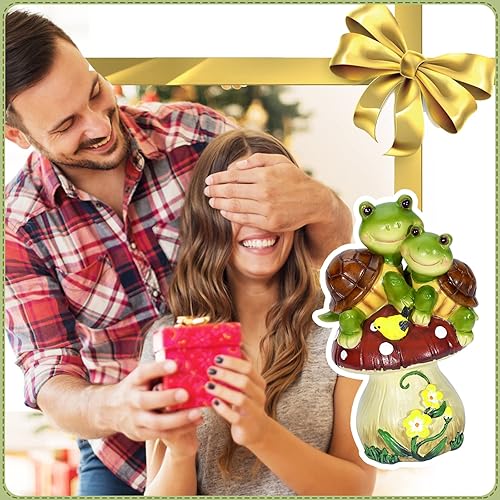 Miniatura 6 de Estatua de jardín de tortuga con luz solar, figura de tortuga en seta, bonita estatua de jardín de tortuga con 5 luces LED para patio, balcón,