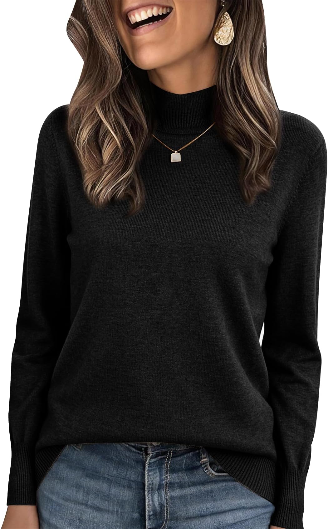 Women's Mock Neck Sweater Light Wool Blend Slim Soft Pullover Dressy Casual Top for Fall Winter Warm