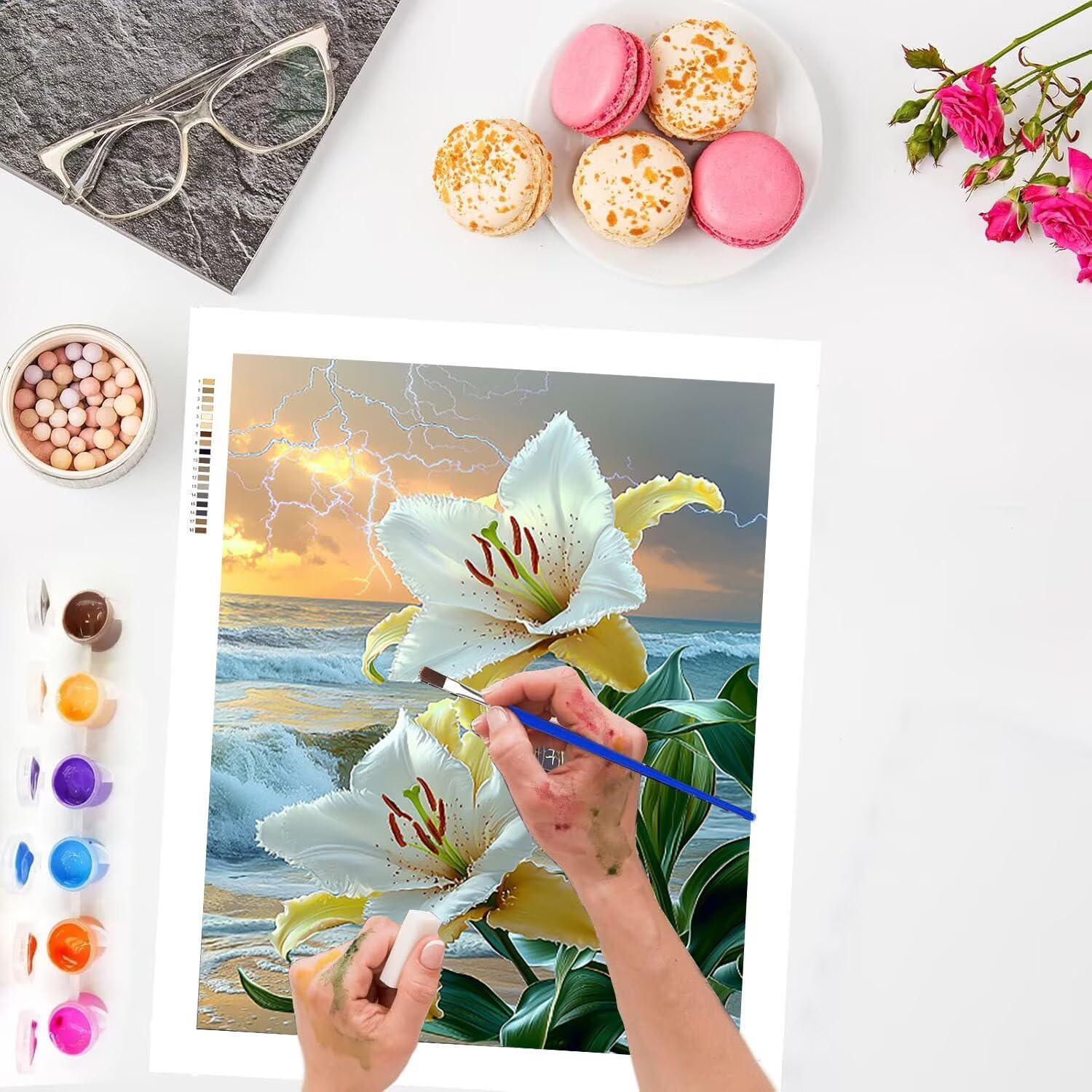 WEISHIWE Onde e fiori Dipingere con i Numeri per Adulti, 70x90cm a-304 | Paint by Numbers Kit con Pennelli e Acrilico Pigmento, Fai da te Olio La Pittura di Numeri Kit, Decora la Casa, senza Cornice