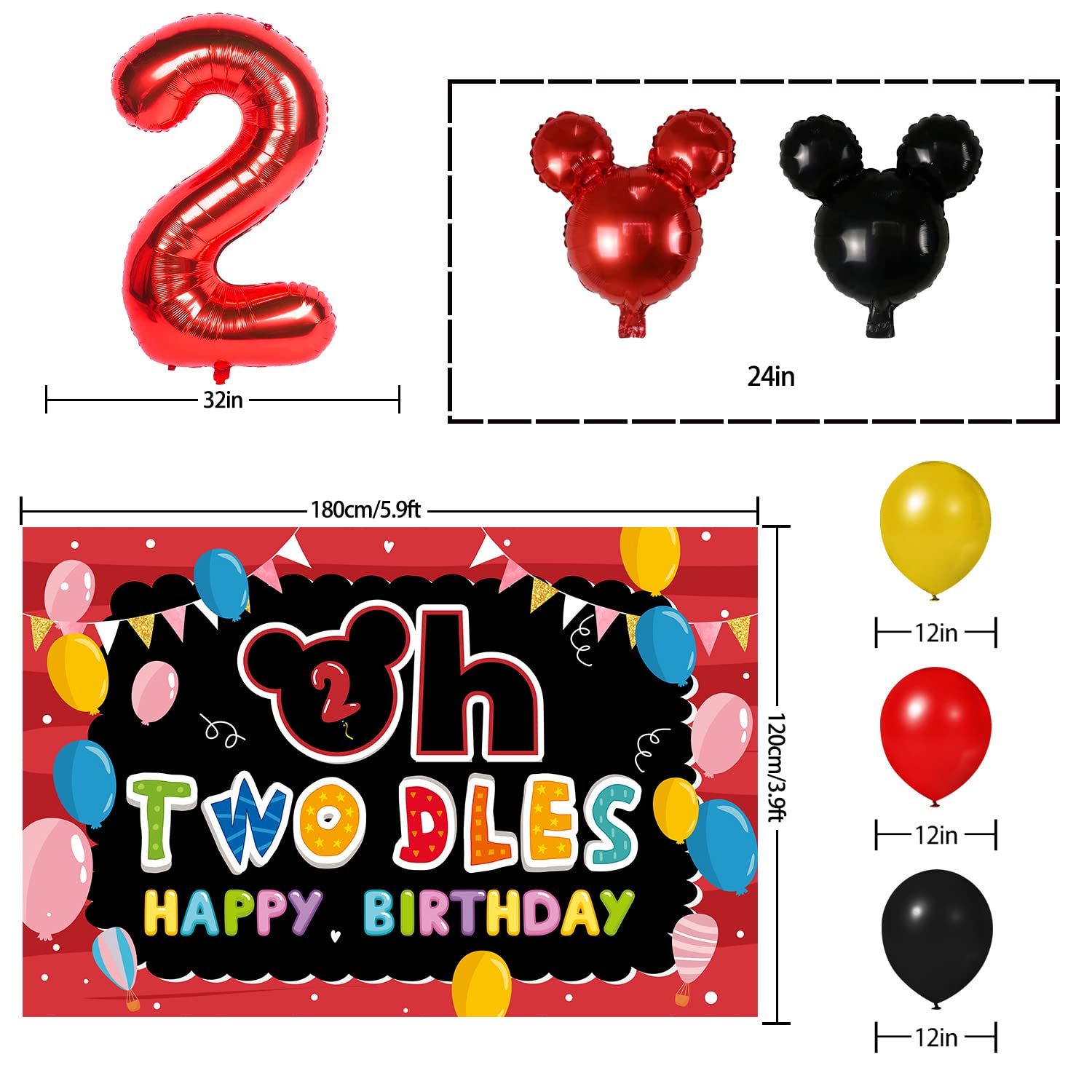 Amazon.com: Oh Twodles Balloons Red Set Decor - Happy 2nd Birthday  