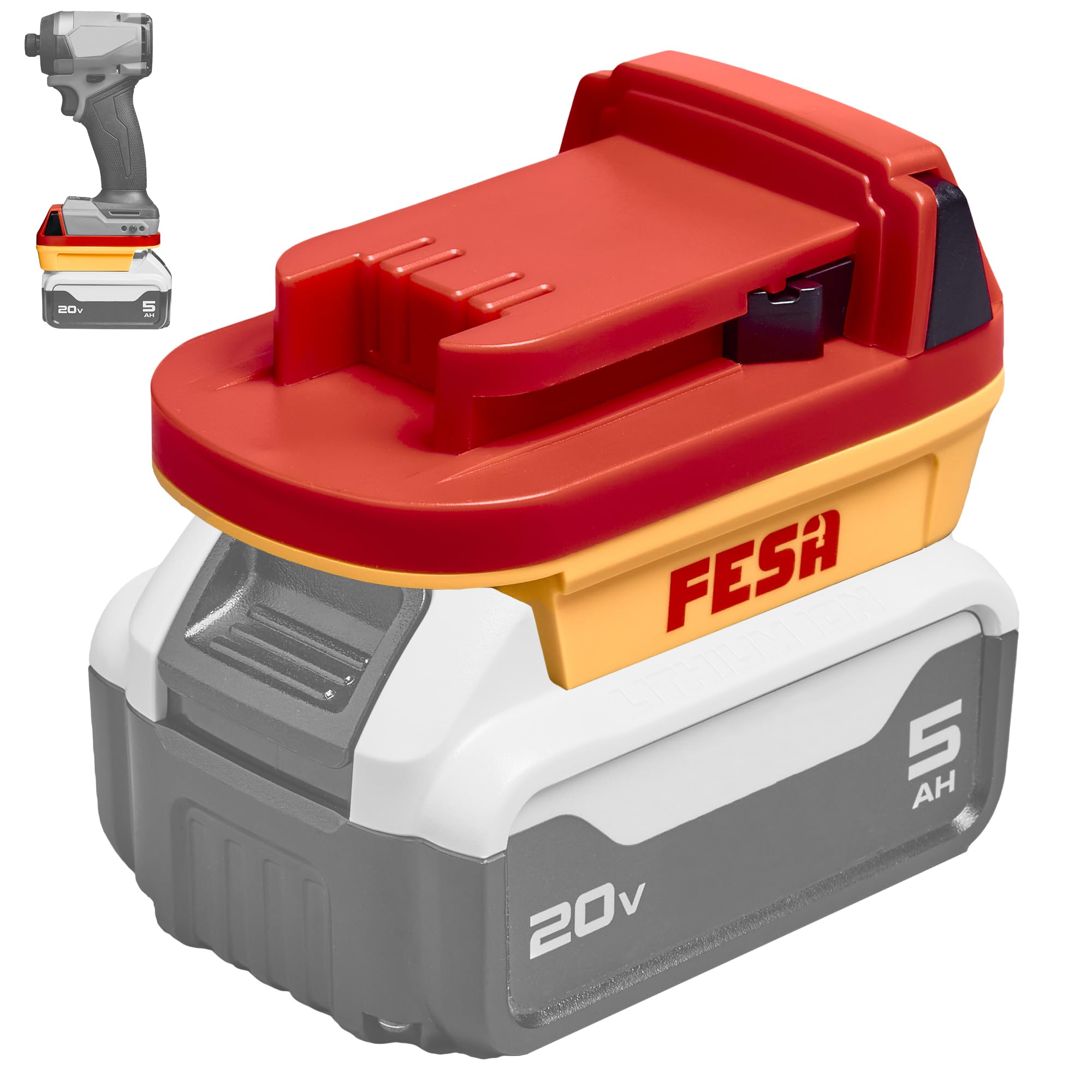 FESA DeWalt to Milwaukee Compatible Battery Adapter - Convert a 20V DeWalt Battery to Use with Milwaukee 18V Cordless Power Tools - Dual Color Body