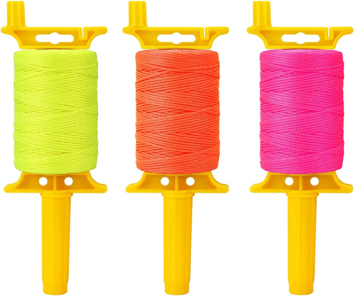 Yitexin 3 Reels of 18 Braided Mason Line String with Handle, Total 150 Ft Nylon Twine, Masonry Construction String for Alignment, Precision Leveling Work, DIY & Gardening (Orange, Pink, and Green)