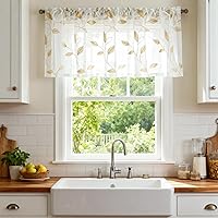 Vista 25 de VOGOL - Cortinas de cenefa bordadas para sala de estar, cenefas de granja para ventana de cocina, cortinas de cenefa blancas para ventanas pequeñas