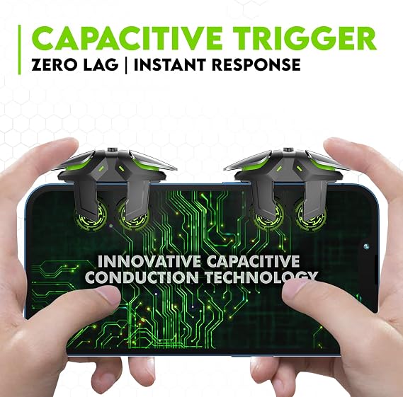 SpinBot BattleMods Argo 4 buttons Capacitive Gaming Trigger | 6 Finger claw control | for BGMI/Free Fire Max/COD Mobile - (Black)