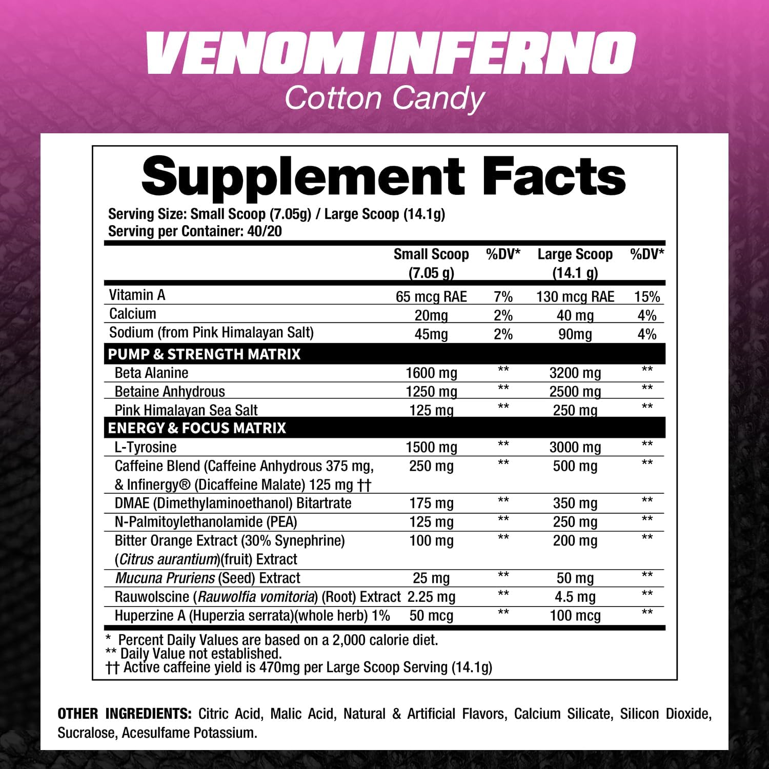 DRAGON PHARMA Venom Inferno, Extreme High-Stim Pre-Workout, Explosive Energy and Unparalleled Focus (40 Servings, Cotton Candy)