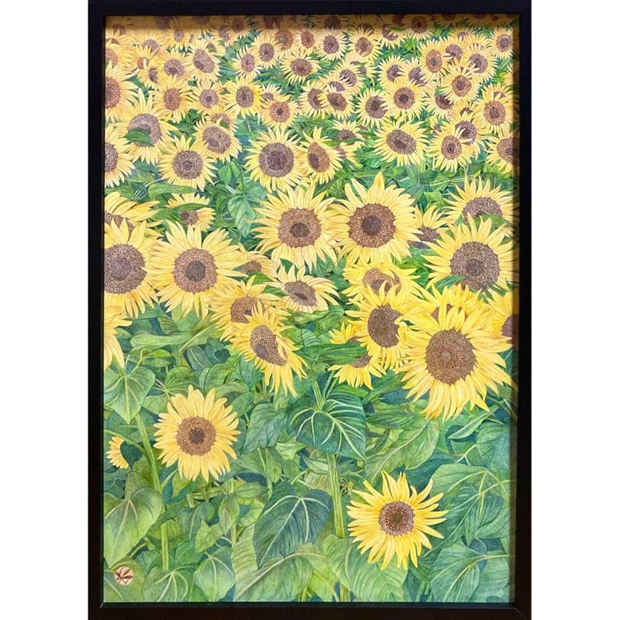 油絵　向日葵　直筆サインあり 油絵向日葵直筆サインあり