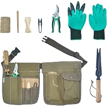 Gardenwind 14Pcs Gardening Tools for Men Gardening Hand Tools with Weeder, Scale, Sawtooth, Cut Rope, Waist Bag,Heavy Duty, Garden Gifts for dad
