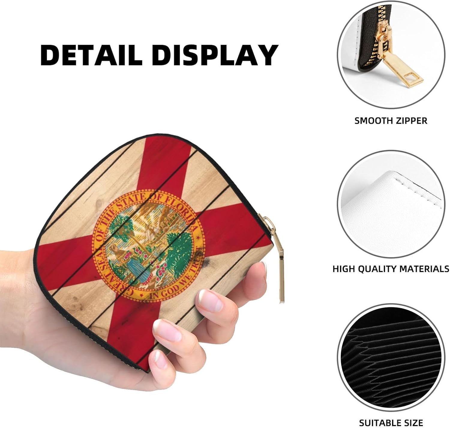 Florida flag wood grain print Wallet Credit Cards Holder Business Card Case for Men Women Compact Size for Adults