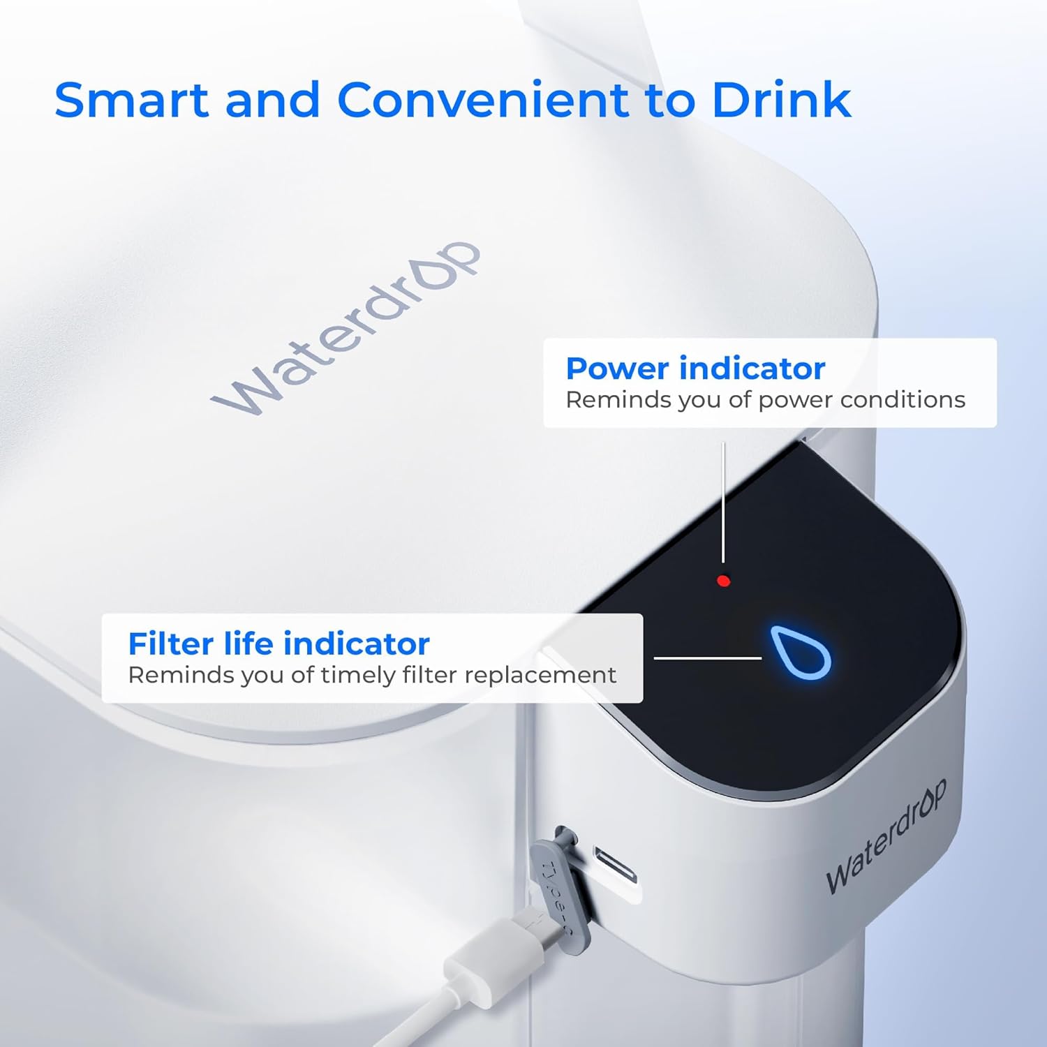 Waterdrop Electric Water Filter Pitcher, Reduce 99.6% of Lead and 45+ Impurities, 200-Gallon Rechargeable Water Dispenser, Instant 15-Cup Countertop System, NSF/ANSI 401&53&42&372, Does not Lower TDS