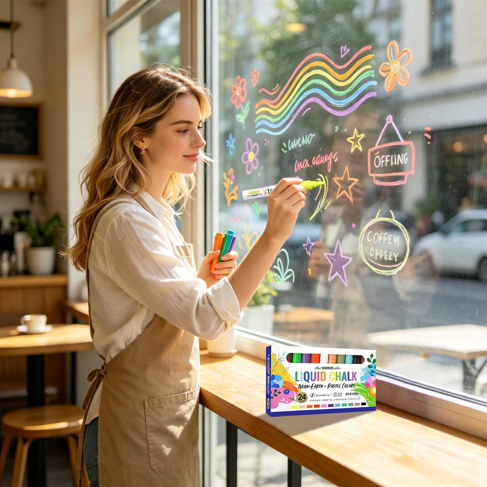 Kreidetafel-Marker, radierbar, Malmarker mit 6 mm wendbaren Spitzen | Trocken abwischbare Flüssigkreide für Schule, Büro, Zuhause, Klassenzimmer, Meetings, Konferenzen, Kreidetafel, Whiteboard