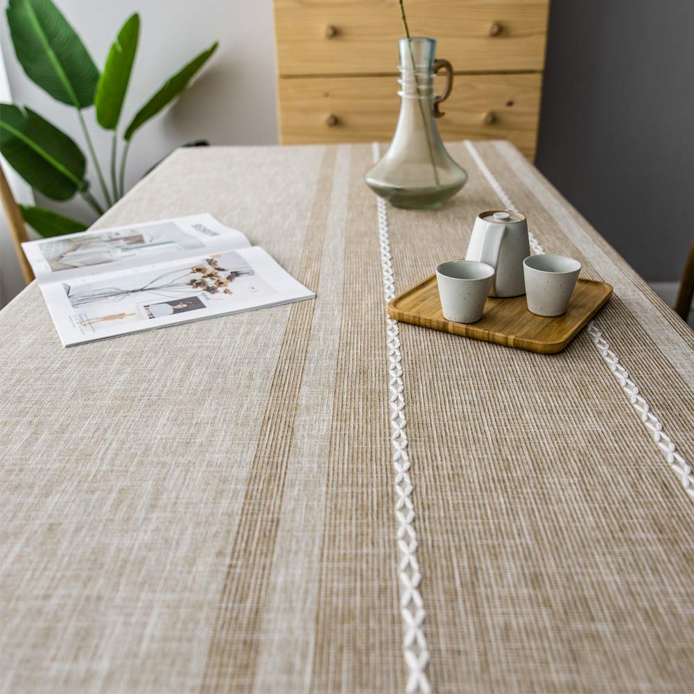 ACMER Nappe Rectangulaire 130x260cm, Nappe Housse, Infroissable, Facile à Nettoyer, pour Décoration de Table de Cuisine - Couleur café Clair