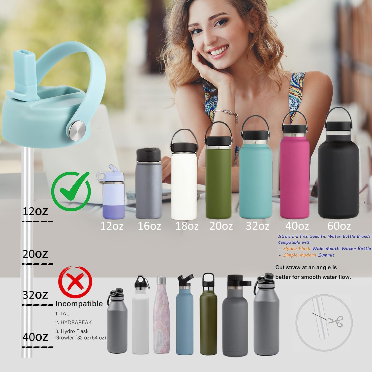 Straw Lid for Hydro Flask Wide Mouth 32 40 oz, Lids with Flexible Handle compatible with HydroFlask, Replacement Sports Flex Cap Wide Mouth Top - Image 7