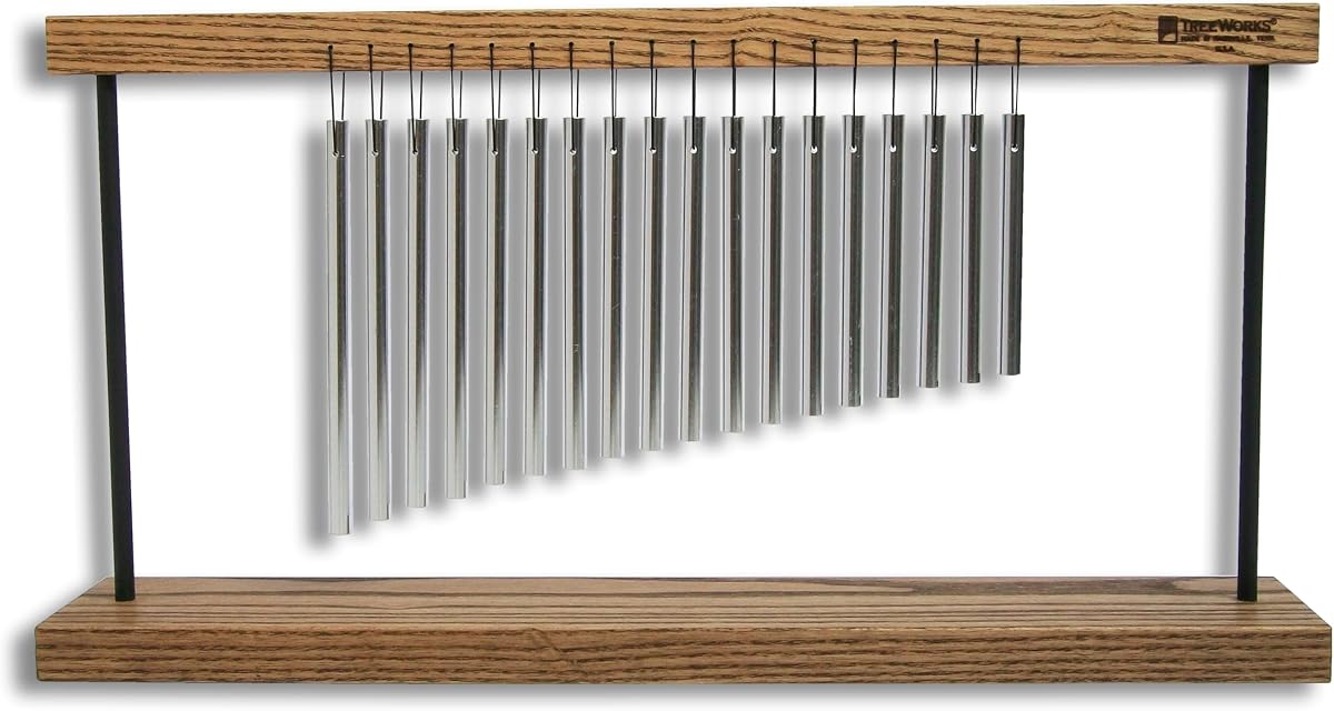 Timbre de barra superior mediano TreeWorks Chimes, FABRICADO EN EE. UU., Para mesas de percusión, escritorios, música en el aula, meditación o yoga, incluye soporte de madera dura Tennessee, pulgadas (TRE9t)