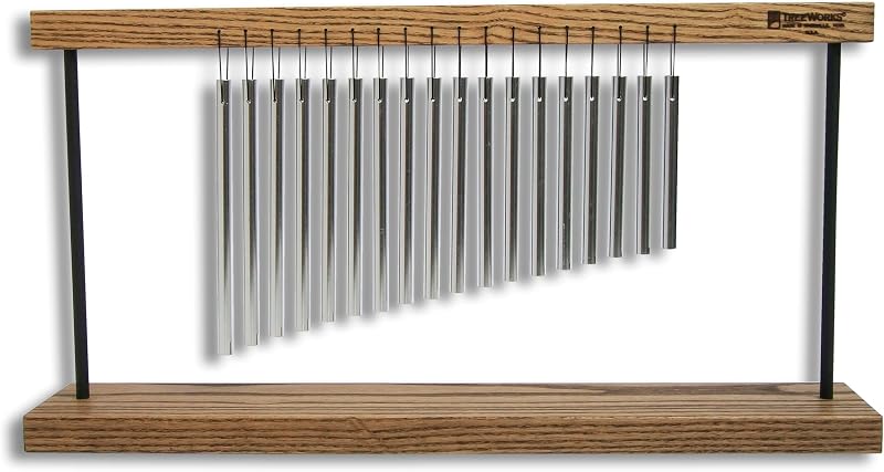 Timbre de barra superior mediano TreeWorks Chimes, FABRICADO EN EE. UU., Para mesas de percusión, escritorios, música en el aula, meditación o yoga, incluye soporte de madera dura Tennessee, pulgadas (TRE9t)