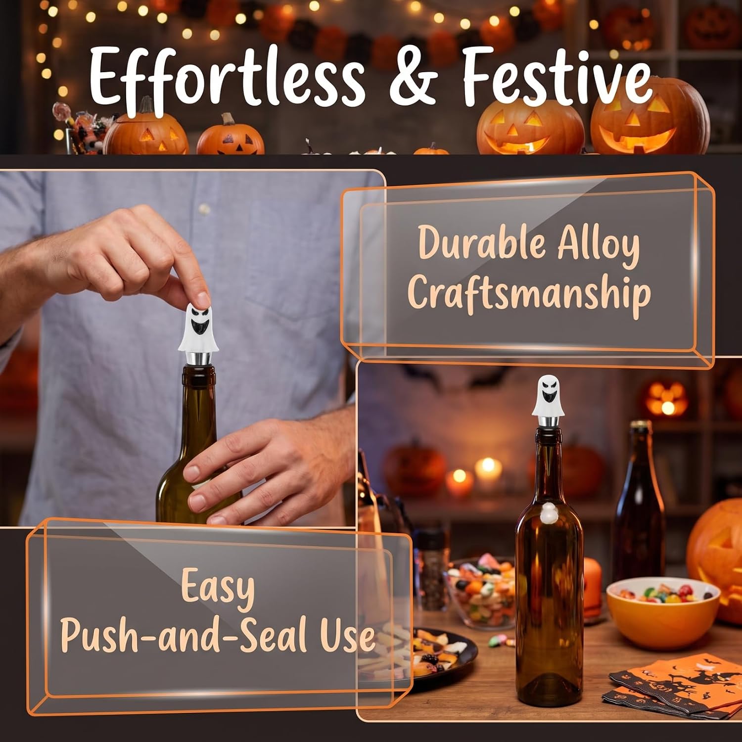 NUOBESTY 2Pcs Ghost Shaped Wine Stoppers Decorative Bottle Plugs