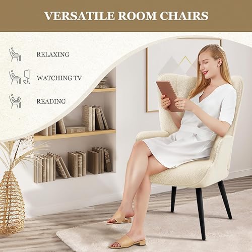 Miniatura 8 de Furnimart Silla decorativa de terciopelo negro de mediados de siglo, sillas modernas para sala de estar cómodo sillón de ocio, tocador, silla de