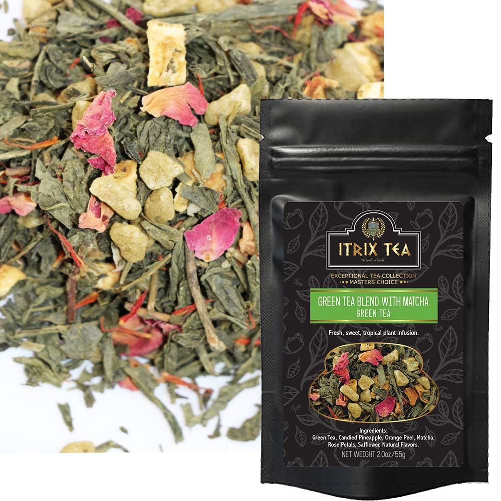 Tea sampler - EARL GREY -Flower Tea- CITRUS TURMERIC- OOLONG TEA - MASALA CHAI - GREEN TEA - LEMON GRASS FRUIT - loose tea (GREEN TEA BLEND WITH MATCHA, 4 Oz)