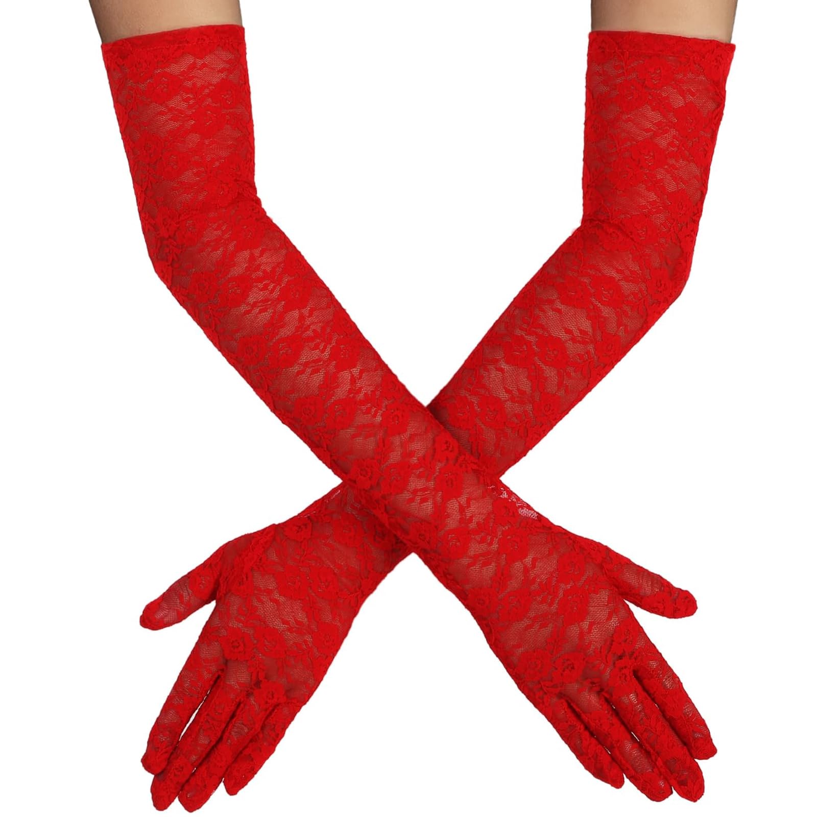 Long Gloves for Women, Black White Red Satin Glove Carnival Kostüm Fancy Evening Dress Elbow Length Opera Gloves 1920s Costume,for Adult Witches Carnival Party Wedding Bridal Accessories (Red)