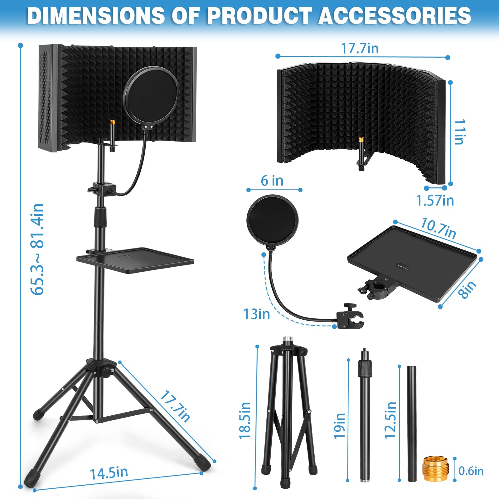 AKOZLIN Studio Mikrofon Isolation Shield Klappbares Mikrofon Sound Shield mit Pop Filter & Stativ Stand 3/8 '' bis 5/8 '' Mikrofon Adapter für Blue Yeti und Kondensatormikrofone Aufzeichnung