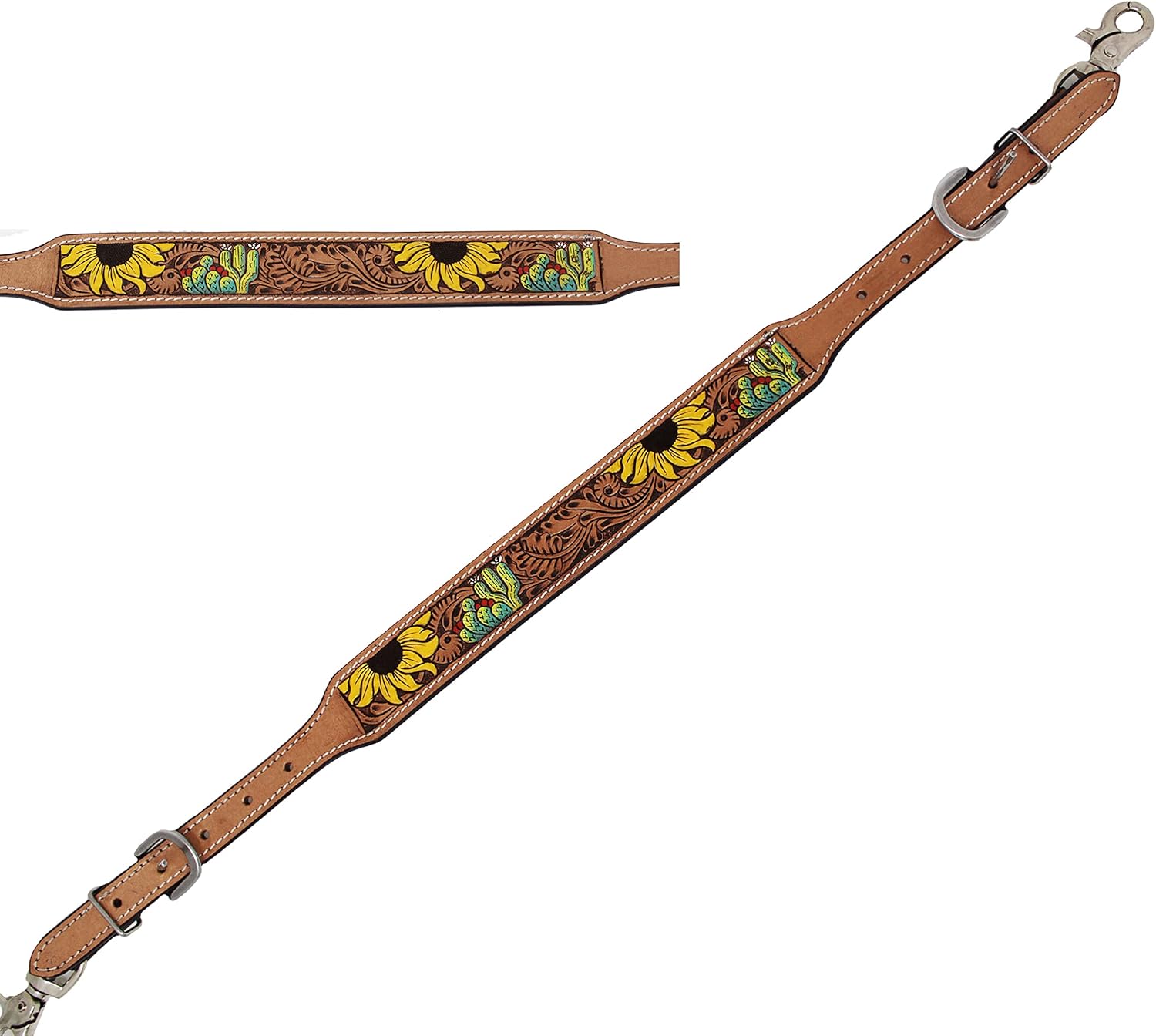 CHALLENGER Western Leather Tooled Beaded Wither Strap Breast Collar Strap 105FK