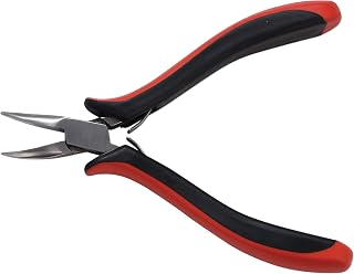 The Beadsmith Platinum Series German Bent Chain Nose Pliers, 4.75 inches (120mm) with Polished Steel Head, red and Black Ergonomic Comfort Grip Handle and Double-Leaf Spring, Tool for Jewelry Making