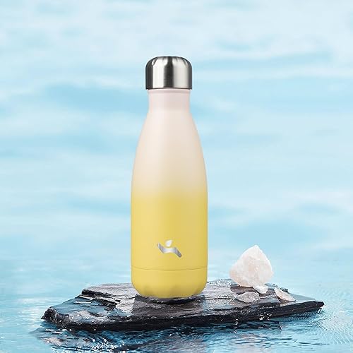 Miniatura 6 de Botella de agua 12 oz, termo de metal Vacumm con aislamiento de doble pared de acero inoxidable para viajes deportivos, color limón