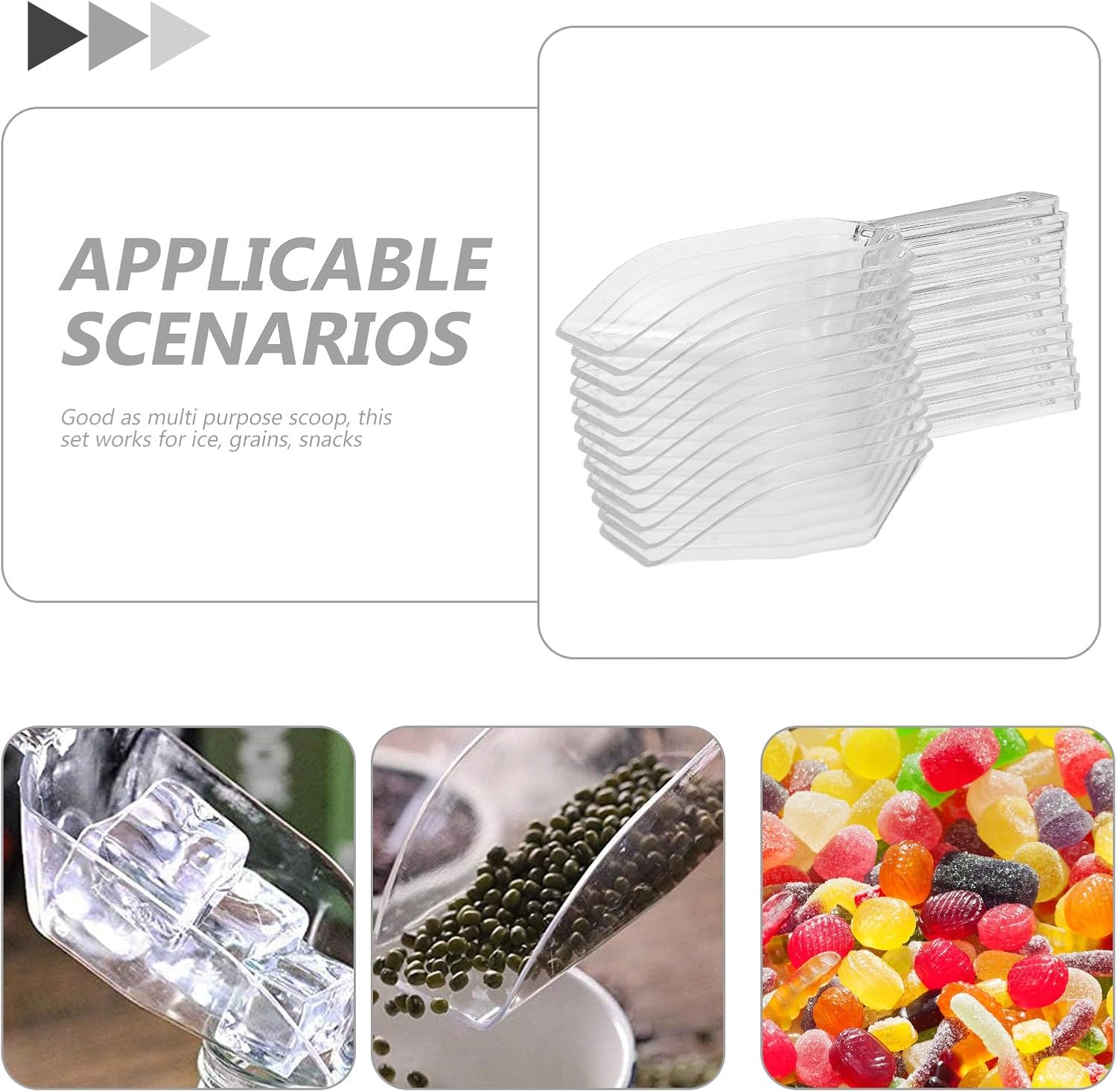 Generic 12pcs Clear Ice Scoop for Freezer - Plastic Utility Scooper - Multi-Function Food Scoop for Buffet/Bar/Ice Bucket/Popcorn/Pet Food