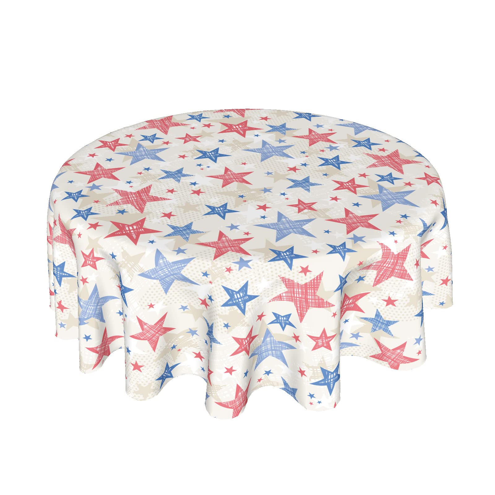 Sweetshow White and Star Round 60 Inch American Flag July 4th Memorial Day Patriotic USA Stars Table Cloths Polyester Fabric American Flag Table Cover for Kitchen Dining Room Picnic Party Outdoor