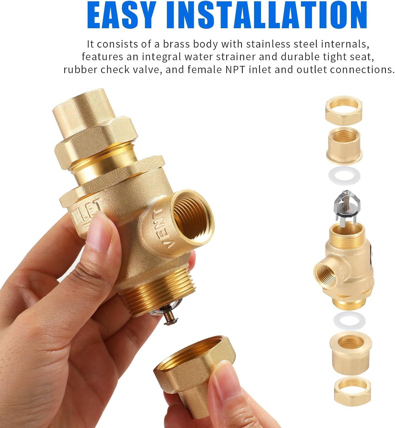 1/2" 9D-M3 Brass Backflow Preventer, 1/2 Inch Dual Check Valve with Intermediate Atmospheric Vent, 1/2 Back Flow Preventer Valve 190T012