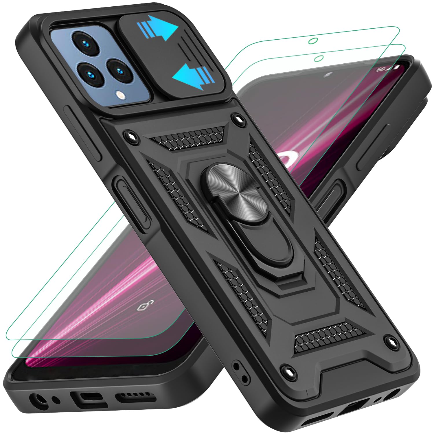 DUEDUE For T-Mobile REVVL 6/6X Pro Case With Ring Holder Kickstand 360 Degree Rotation Magnetic Car Finger Soft TPU Slim Cover Shockproof Protective Phone Case For REVVL 6/6X Pro 5G, Black