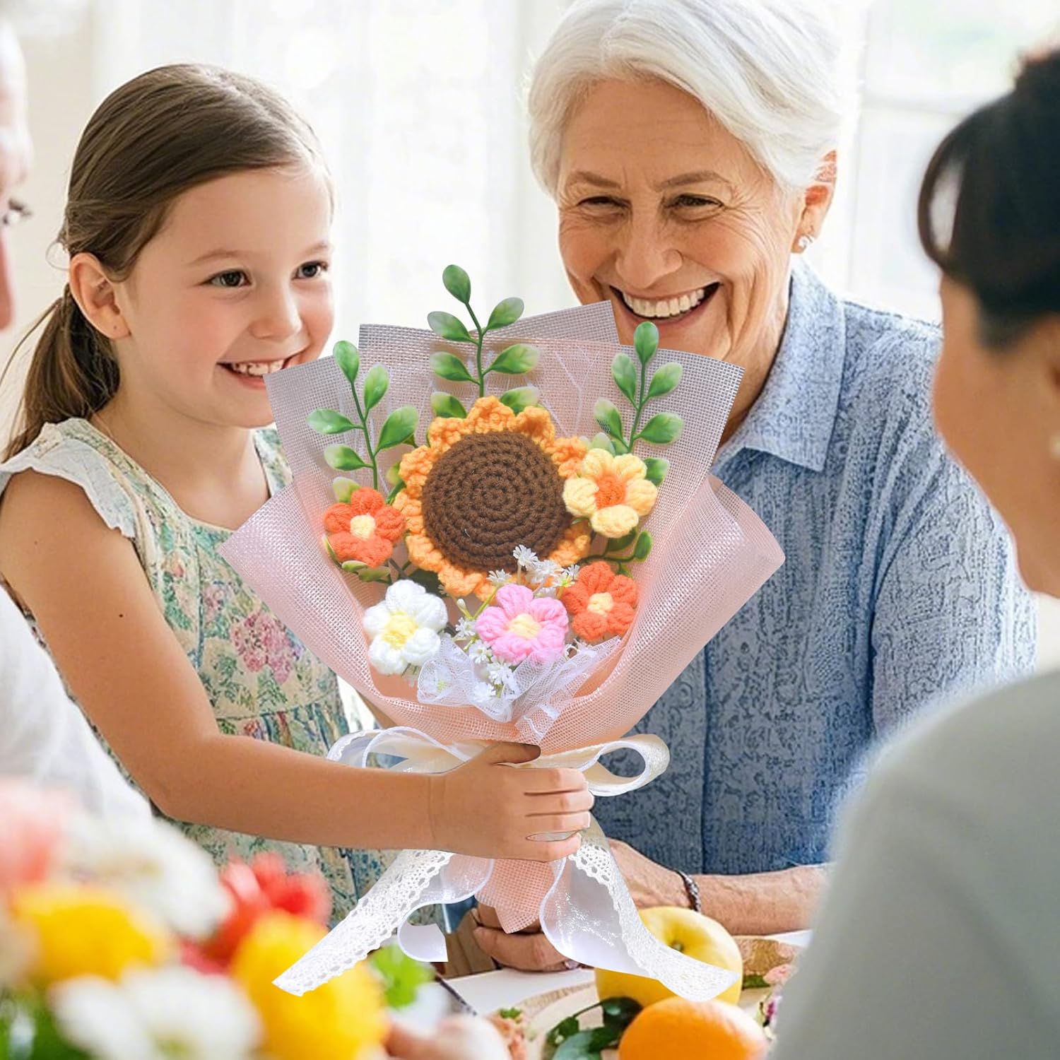 Crochet Flower Bouquet, Knitted Flowers, Completed Crochet Sunflower Daisy Flowers for Graduation Gifts Birthday Home Decor (Pink) - Image 5