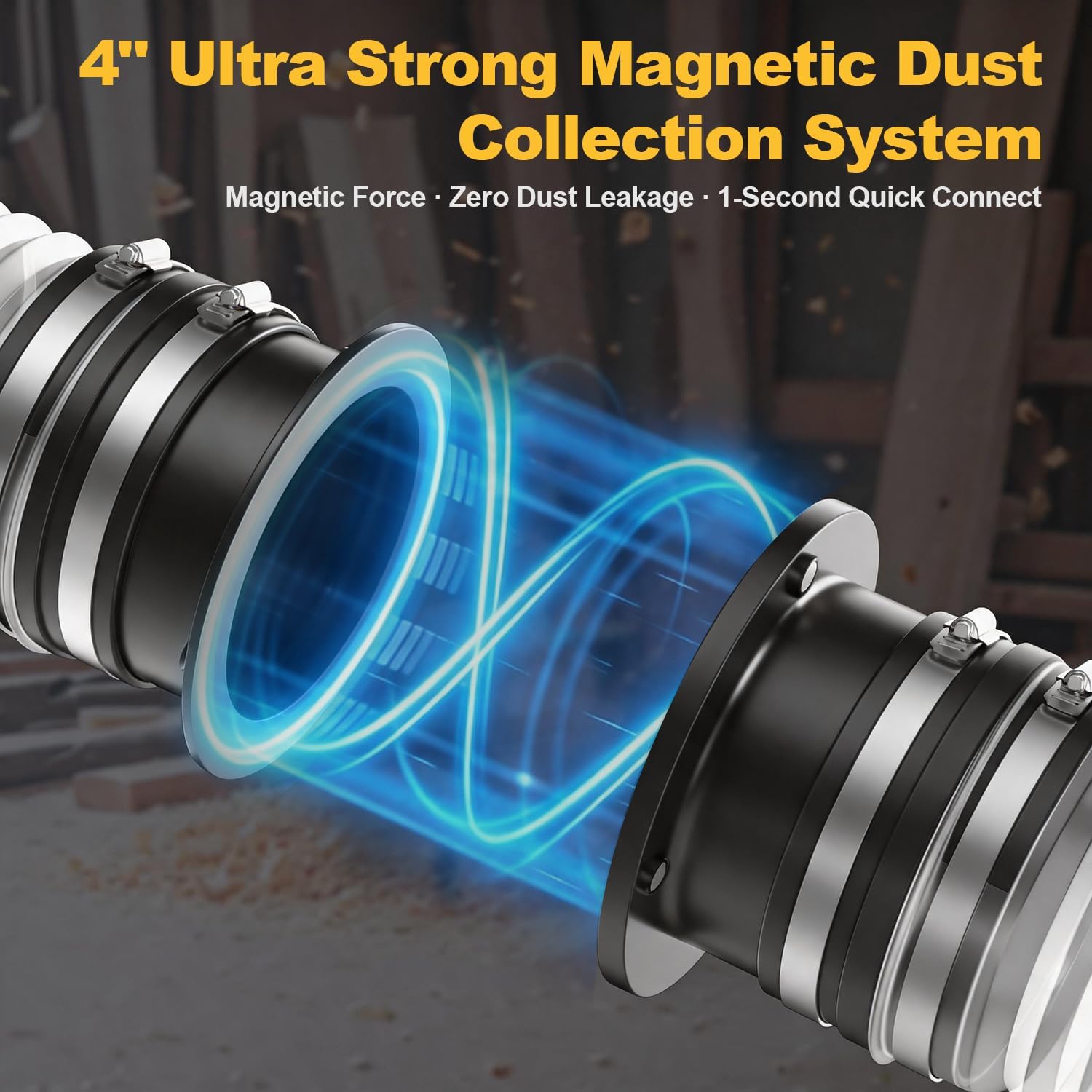 4 Inch Magnetic Dust Collection Fittings 5PCS 2-Machine Upgrade Kit, 4 High-Strength Magnets Airtight Quick Connect System for Woodworking Shop Vacuum Dust Collector, One-to-Many Hose Connector