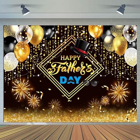 CYLYH 8x6ft Happy Father's Day Backdrop Fathers Day Photography Background Fathers Day Family Party Banner Black Gold Glitter Balloon Decorations Cake Table Banner D575