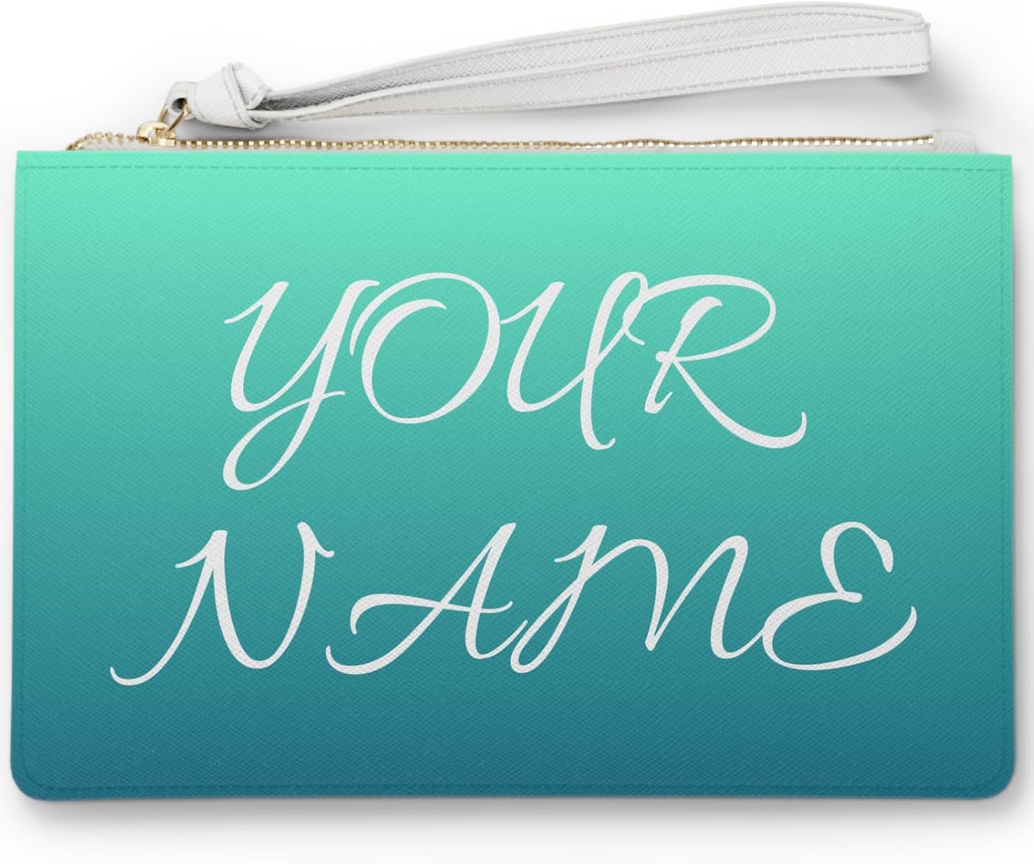 Custom Cosmetic Bags Personalized Clutch Bag PU Faux Leather Zipper Closure Wrist Strap Two Compartments Small Pocket Inside 9.5 x 6.6 Inch