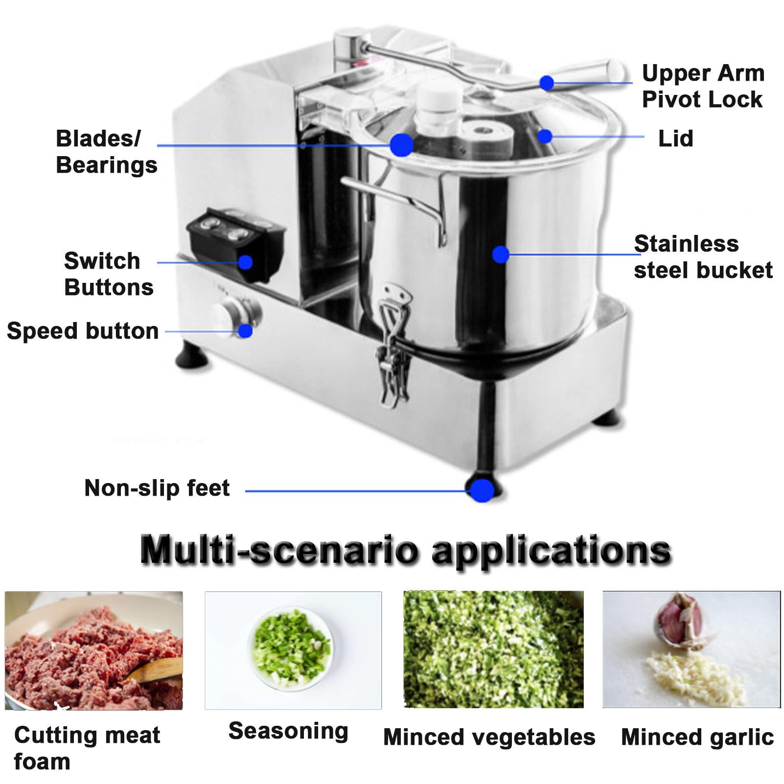 Dispositivos domésticos Inteligentes, picadora eléctrica de Alimentos con Cuchillas de Dos Niveles para Carne, Verduras, Frutas, Batidos y Frutos Secos.