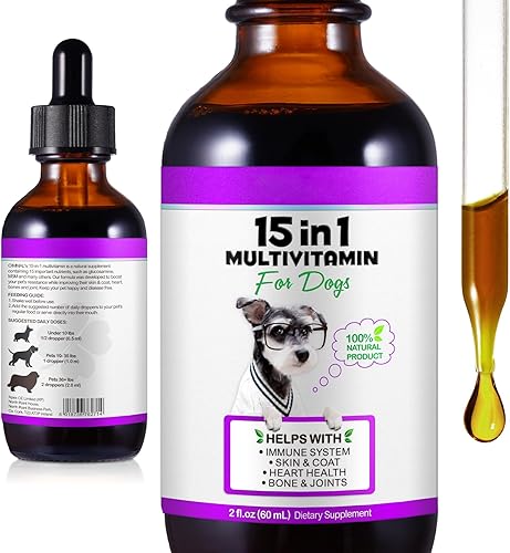 Gotas multivitamínicas 15 en 1 para perros  Vitaminas y suplementos para perros Multivitaminas y minerales naturales para perros  Glucosamina, MSM