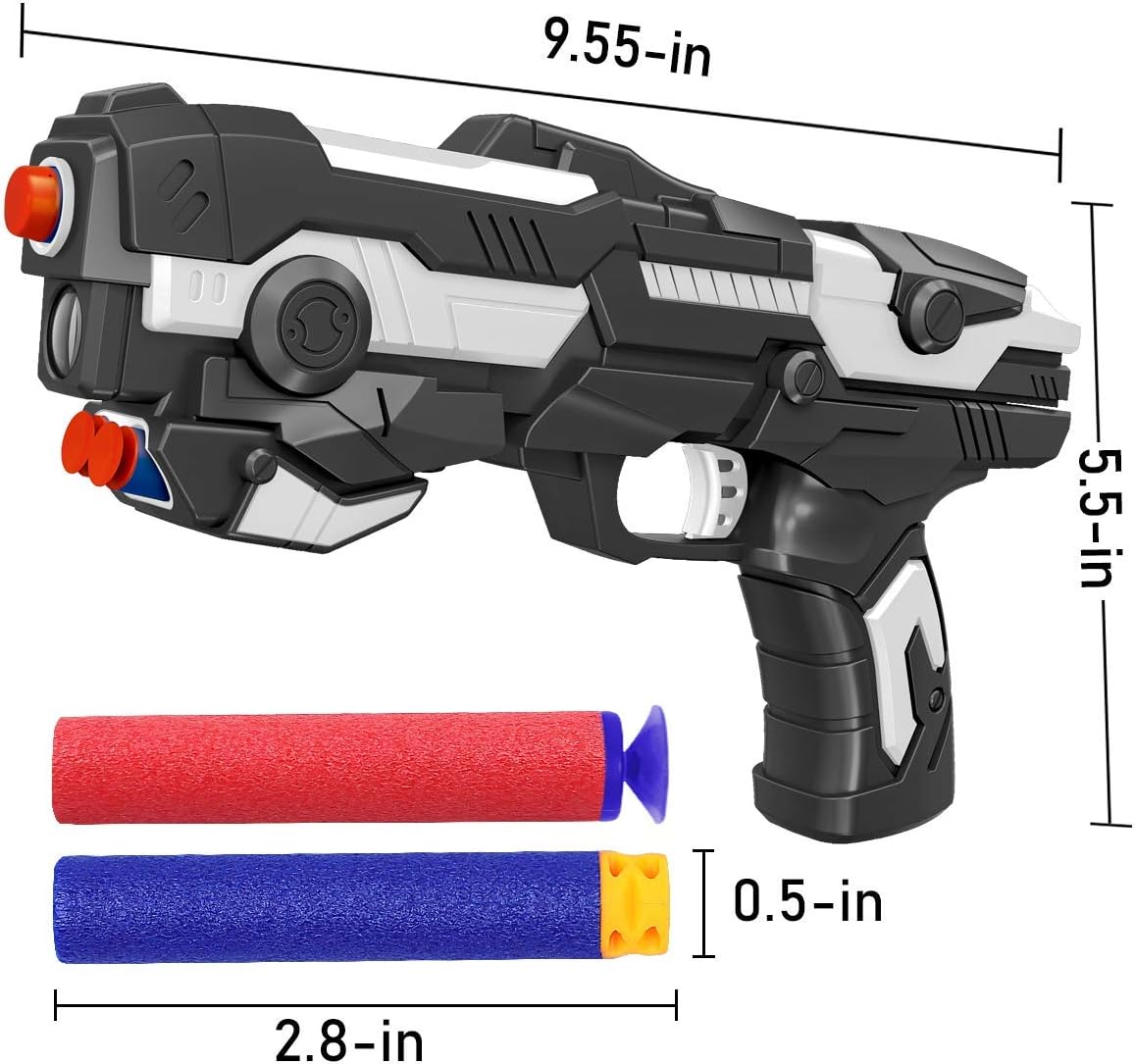 Kitoyz 2 Pack Blaster Toy Guns Darts Gun for Boys, Kids LED Gun Toys Set with 60 Pcs Soft Foam Bullet Dart for Kids Birthday Gifts Party Supplies for 6 7 8 9 Year Old Boys (White & Black) : Toys & Games