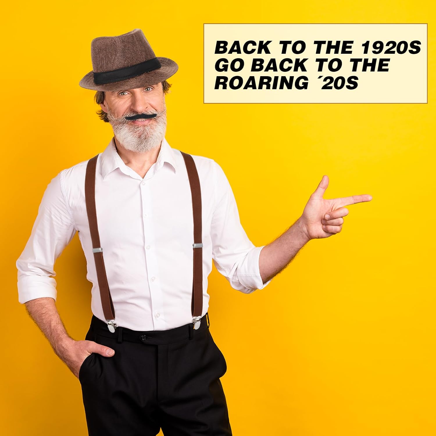 SATINIOR 1920s Mens Costume Roaring Outfit with Gangster Vest Hat Pocket Watch Suspenders for Race Meeting 2026 - Image 2
