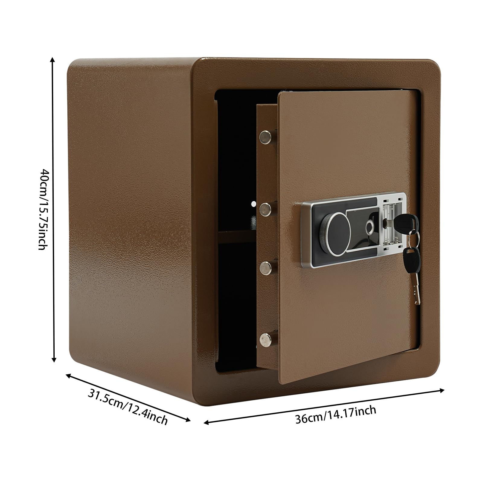 Cassaforte Biometrica 45 L Cassaforte di sicurezza con impronte digitali in acciaio, ripiano rimovibile, chiave di emergenza inclusa, 16 impronte per casa e ufficio (caffè dorato)