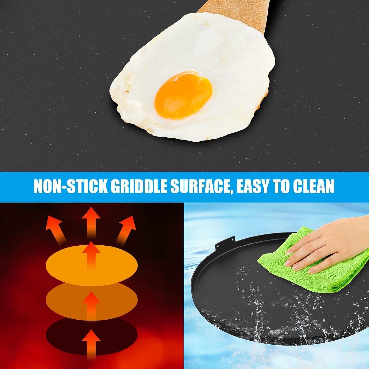 21.5" Round Flat-Top Griddle Inster for Weber 22" Kettle Grills, Pre-Seasoned Carbon Steel Griddle Plate with 2 Handles for Recteq Pellet Grill RT-B380 Bullseye and Other 22-Inch Round Grills