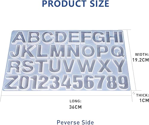 Miniatura 2 de Molde de letras para bricolaje, moldes de silicona con números del alfabeto, molde de resina transparente grande, molde de joyería para llavero,