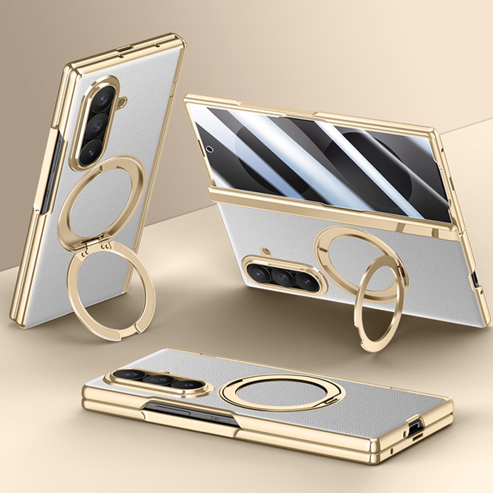 Custodia in pelle per Samsung Galaxy Z Fold 8 Ultra con supporto ad anello magnetico, [compatibile] Protezione schermo integrata per la privacy copertura completa cerniera custodia in pelle per