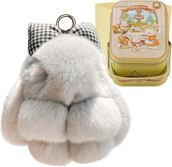 Bunny Keychain with Tin & Bag Cute Soft Plush Rabbit Keychain With Bow for Women Key Accessory Bag Charm