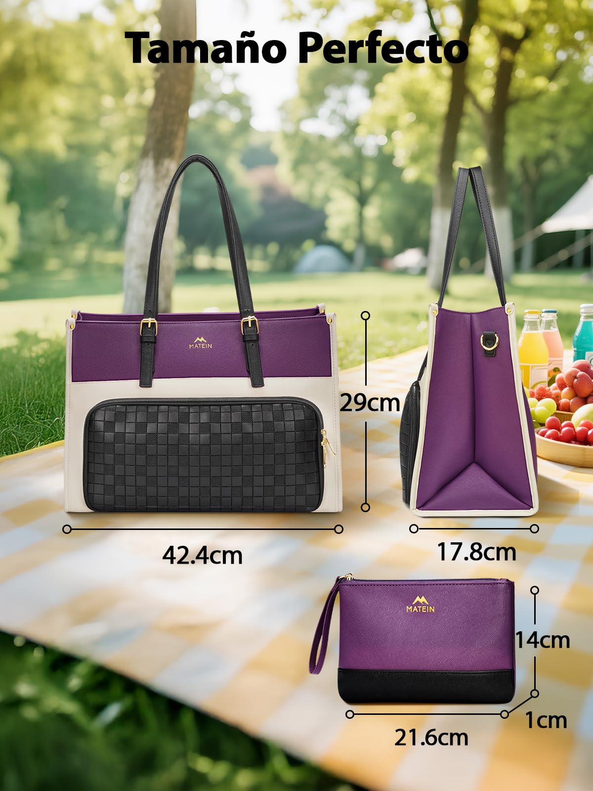 MATEIN Bolso Portatil Mujer de 15.6 Pulgadas, Bolso Mujer Grande, Morado