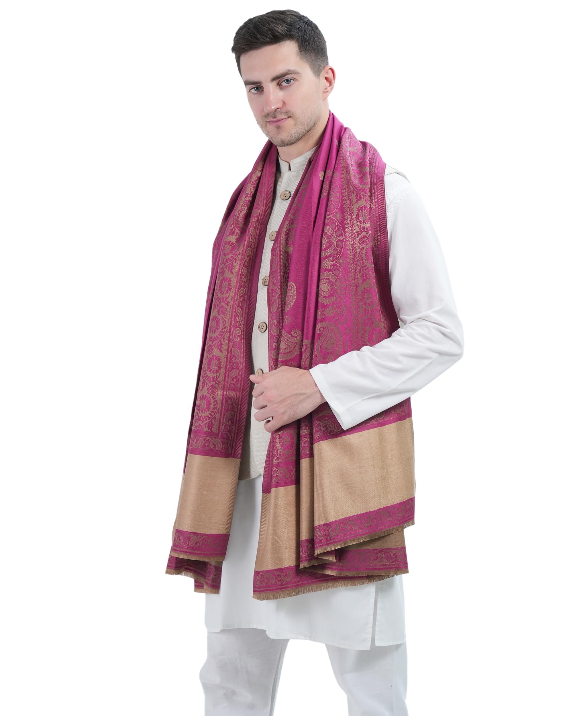 Men's Ambi Border Design Kashmiri Woolen Jamawar Shawl/Stole for Winter-picture-22
