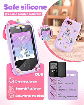 Kids Smart Phone Toys for Girls 3 4 5 6 7 8 9 Year Old, Christmas Birthday Gifts for Ages 3-9, Touchscreen Educational Toddler Phone for Kids with Dual Camera, Music Player, Games, Habit Tracker