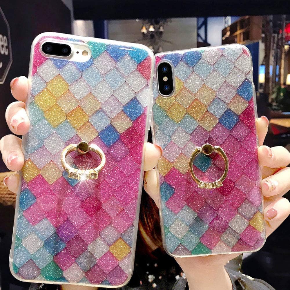 J.west iPhone 6S Case, iPhone 6 Case for Girls,Cute Ring Stand Holder Luxury Sparkle Bling Crystal Clear Slim Flexiable Bumper Shockproof TPU Soft Back Cover Case for iPhone 6 iphone6s Memaid Scale