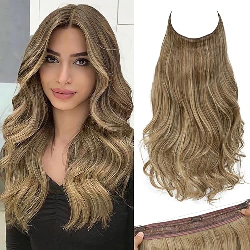 Miniatura 13 de SARLA - Extensiones de cabello con hilo invisible, con 3 clips, postizo sintético largo, ondulado, rizado, diadema ajustable transparente